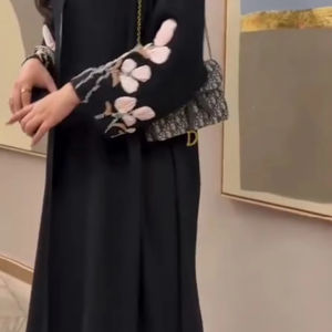Elegant Modest Hand Embroidered Women's Imported Premium Abaya with Floral Sleeves Formal Traditional Dubai Breathable <b>Cloth</b> - Product Image 1