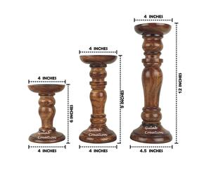 Juego de 3 portavelas clásicos de madera marrón hechos a mano, portavelas Trio para decoración del hogar, centros de mesa, juegos de regalo - Product Image 2