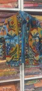 Women's Breathable Winter Coat Handmade Multi-Color Quilted Jacket with Bagru Print Cotton <b>Belt</b> & Embroidery <b>Pocket</b> Decoration - Product Image 3