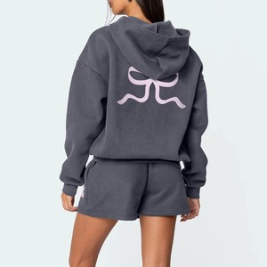 Conjunto Deportivo de 2 Piezas para Mujer, Modelo 2025, Sudadera Holgada con Capucha y Pantalones Cortos Anchos Tipo Jogger - Product Image 2