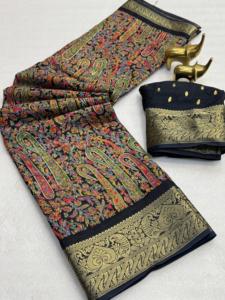 Sari en tissu jacquard doux et brillant avec bordure jacquard, pour femme, fabriqué en Inde, en stock - Product Image 3