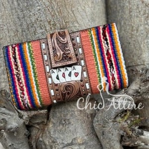 Aztec กระเป๋าคลัทช์หนังสัตว์แบบพับครึ่งสไตล์ตะวันตกสำหรับผู้หญิงกระเป๋าคลัทช์แกะสลักมือเล่นการพนัน - Product Image 1