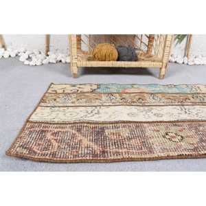 1.5x2.8 ft Turkish Rug, <b>Brown</b> Striped Vintage <b>Wool</b> Rug - Product Image 4