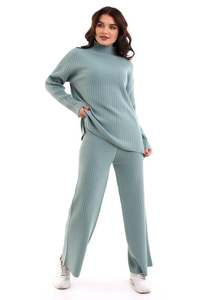 Conjunto de Dos Piezas de Punto para Mujer, Conjunto de Suéter Holgado de Cuello Alto y Pantalones de Alta Calidad, Tejido Suave - Product Image 5