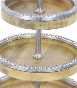 Support à gâteau en bois durable à 3 niveaux, en bois d'acacia et en aluminium : présentoir de desserts pour les fêtes - Product Image 3