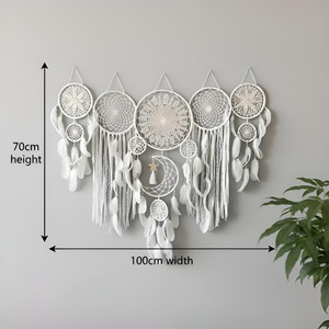 Grande suspension murale en macramé rose et blanche pour une belle décoration intérieure et une décoration de pièce, fabriquée à la main en Inde - Product Image 3