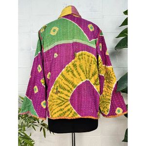 Vintage Kantha <b>Stitch</b> Dori Jacket One-of-a-Kind Handstitched Boho Chic Reversible Short <b>Coat</b> Patchwork Decoration for Spring - Product Image 5
