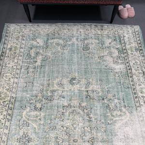 Alfombra Turca de 5.9x9.4 pies, Alfombra Vintage, Alfombra de Lana Ikat Azul - Product Image 3