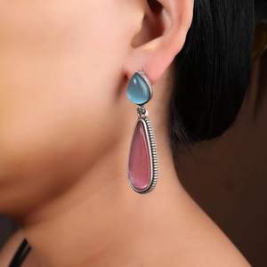 Oxidized <b>Silver</b> Dangle Earrings with Pear Cut Gemstone and Bezel Setting Women's Classic Fashion Gift - Product Image 5