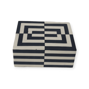 Black & White Large Inlay Resin & MDF Rectangular Tray Hand-carve Indian Artisans Home Anniversary Party Snacks Serving Platter - Product Image 5