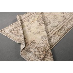 Turkish 6.2x9.3 ft Rug, Vintage Rug, <b>Brown</b> Abstract <b>Wool</b> Rug - Product Image 4