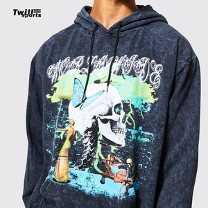 Sweat à capuche en coton épais vintage de la saison d'automne polaire lavée avec logo personnalisé impression graphique en soie à motif d'araignée solide - Product Image 1