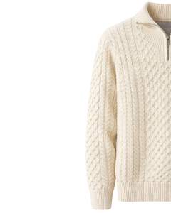Manufacturer Customized Mens Quarter Zip <b>Cable</b> <b>Knit</b> <b>Sweater</b> White Textured Pattern High Neck Warm Winter Pullover OEM - Product Image 3
