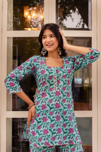 SUNHARI-Conjunto de Sharara de Algodón para Mujer, Conjunto Informal con Estampado de Bloque de Mano y Kurti - Product Image 5