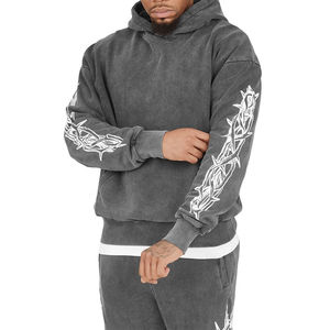 Conjunto de Sudadera con Capucha y Pantalones Deportivos de Estilo Urbano, Lavado Ácido, Color Sólido, Transpirable, con Estampado Vintage para Hombre, 2025 - Product Image 5