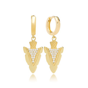 Boucles d'oreilles pendantes en pierre blanche en forme de pointe de flèche turque faite à la main en gros bijoux en argent sterling 925 - Product Image 1