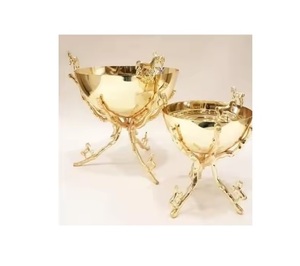 Bol à bonbons moderne en métal avec support en métal Bol en treillis métallique pour la maison Hôtel Restaurant Ustensiles de cuisine Dates Fruits secs Bols de couleur or - Product Image 1