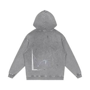 Custom Logo Embroidered Winter Men's 100% Cotton <b>Hoodie</b> High Street Style Acid Washed Hooded - Product Image 4