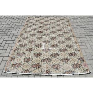 พรมตุรกีวินเทจคลาสสิกสีเบจสีน้ำตาลขนาด5.1x7.1ฟุตพื้นที่ขนาดใหญ่ขนสัตว์ด้านหลังเย็บปะติดปะต่อกันสำหรับห้องโถงห้องนอนพรมข้างเตียง - Product Image 1