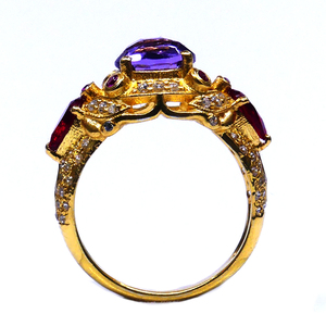 Anillo de Compromiso Clásico y Único para Mujer, con Amatista, Plata de Ley 925, Chapado en Oro Vermeil, con Engaste de Canal en Forma de Corazón - Product Image 5