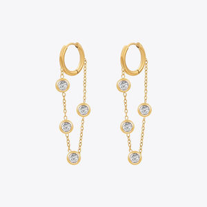 Lo Último en Joyería de Acero Inoxidable Chapado en Oro de 18K, Aretes de Aro Redondo con Cadena de Circón, a la Moda para Mujer, Accesorios, Pendientes E231501 - Product Image 6