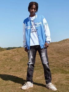 Veste de baseball d'hiver pour homme en laine mélangée épaisse, style Letterman, avec patch en chenille et manches brodées - Product Image 5