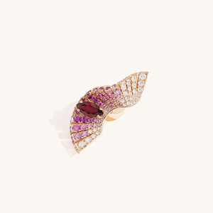 Pendientes de oro rosa con rubí y zafiros rosas, diseño de alas, joyería de lujo para fiesta para mujer - Product Image 2
