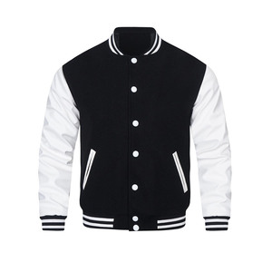 Chaqueta con logotipo de diseño personalizado para hombre, chaqueta de béisbol bordada con mangas de cuero y lana de alta calidad, ropa de calle de talla grande - Product Image 1