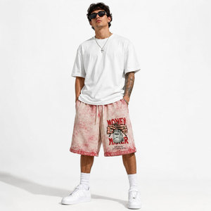 Money <b>Maker</b> Men's Tie Dye Bermuda Shorts Cotton Drawstring Waist Casual Style Red Print Front Logo Breathable - Product Image 4