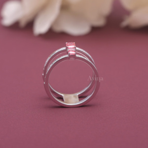 IGI Certified Fancy Pink Lab Grown Diamond Double Band <b>Ring</b> 18K White / Rose & Yellow Gold Emerald Cut <b>Open</b> Fashion <b>Ring</b> - Product Image 6