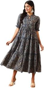 Robe indienne en coton imprimé Hand-Block Floral Summer Casual Wear fait à la main pour la Saint-Valentin Cadeau ODM Supply - Product Image 4