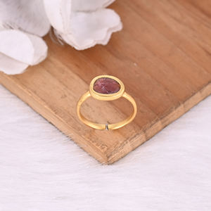 Bague en tourmaline rose véritable de haute qualité, réglable, plaquée or, argent sterling 925, bague de créateur pour femme - Product Image 6