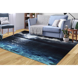 Alfombra Luna Sobre el Mar: Decoración Costera Moderna, Apta para Mascotas, Alfombra Suave No Tejida - Product Image 3