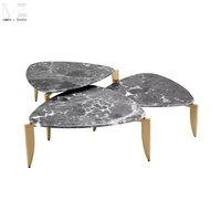 Meubles De Salon Nordic Meuble De Salon De Luxe Moderne Triangle Laiton Or Acier et Marbre 3 Pièces Petite Table Basse Ensemble