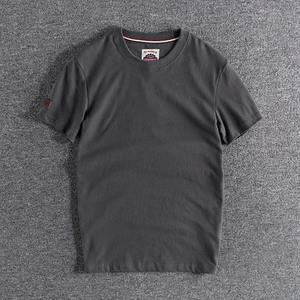 Nuevo verano americano Retro hombres moda Jersey Top 100% algodón lavado cuello redondo Color sólido manga corta Casual deporte Tops - Product Image 2