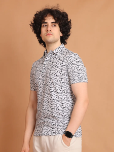 เสื้อยืดคอโปโลแขนยาวครึ่งแขนสีขาวพิมพ์ลายดิจิตอลผ้าฝ้าย100% ยืดได้สวมใส่สบายอเนกประสงค์ - Product Image 4