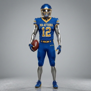 Maillot de football américain bleu personnalisé pour homme adulte, pantalon rembourré, uniforme d'équipe numéro 12, vêtements de sport respirants, OEM ODM - Product Image 1