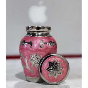 Esmalte azul Girasol abrazado Pequeña urna conmemorativa de cremación Recuerdo de cenizas funerarias humanas grabadas a mano Fabricado EN LA India - Product Image 3