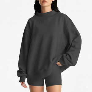 Sudaderas de Mujer de Alta Gama, Felpa de Poliéster/Algodón, Color Blanco Sólido, Personalización con Relieve, Cuello Alto Simulado, Manga Larga, Invierno, Frente - Product Image 1