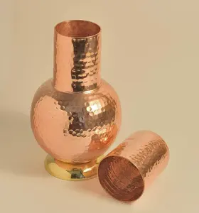 Designer Hammered Pure Copper <b>Bottle</b> for Ayurvedic Benefits Supporting Hydration and Body Detox - Product Image 4