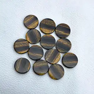 Wholesale Lowest Price Smooth Button 8mm Natural Tiger Eye Round Coin Gemstone For Jewelry Making Calibrated Loose Gemstone