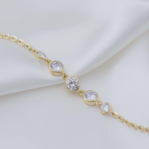 Quintuple Shiny Round Zircon Stone <b>Charm</b> Bracelet Turkish Handcrafted Wholesale 925 Sterling Silver Jewelry - Product Image 2