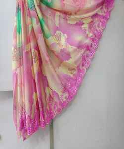 Exclusive Indian Designer Fancy Cotton Silk <b>Fabrics</b> Saree Heavy Mirror Embroidery Work Luxury Wedding Ethnicgarment Festival - Product Image 2