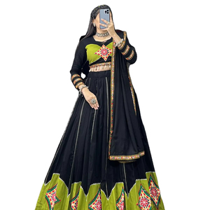 Nuevo hermoso trabajo de parche de algodón puro y colección Navratri de encaje Gota Patti para vestidos de noche de mujer - Product Image 1