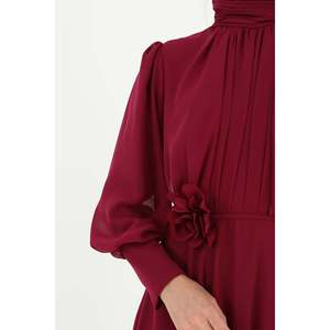 เดรสชีฟองคอสูงสำหรับผู้หญิงพร้อมเข็มขัดตกแต่งเอวทรงเอ็มไพร์-12520ELB - Product Image 1