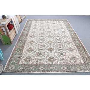 Tapis turc vintage 6,4x9,5 pieds, grand tapis en laine rayé vert - Product Image 2