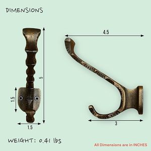 Antique Brass Decorative Wall <b>Hooks</b> Iron Casted Aluminium <b>Bathroom</b> Door <b>Hooks</b> for Towel Hat and Coat Antique Finish - Product Image 3