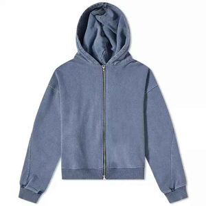 Sweats à capuche délavés à la pierre avec fermeture éclair style hiver sweat à capuche en coton épais pour hommes - Product Image 2