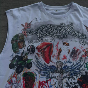 Custom Logo Cotton Knitted Vintage <b>Distressed</b> Acid Wash Dtg Printing Oversized Sportswear Vest Streetwear Sleeveless Tank <b>Top</b> - Product Image 2