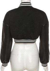 New Style Cropped Women Varsity <b>Jacket</b> Contrast Color Stand Collar <b>Long</b> <b>Leather</b> Sleeves Baseball Cropped Varsity <b>Jacket</b> - Product Image 2